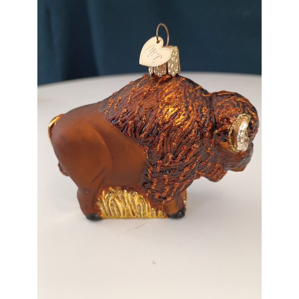 Old World Christmas Buffalo Bison Glass Ornament Brown Glitter 12450 OWC Heart